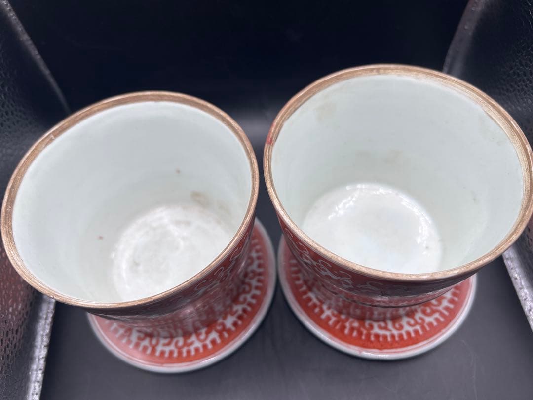 【大清同治年製】中国古玩 赤絵金銀彩 龍唐草文 鉢/向付 小皿揃え 2客 官窯風