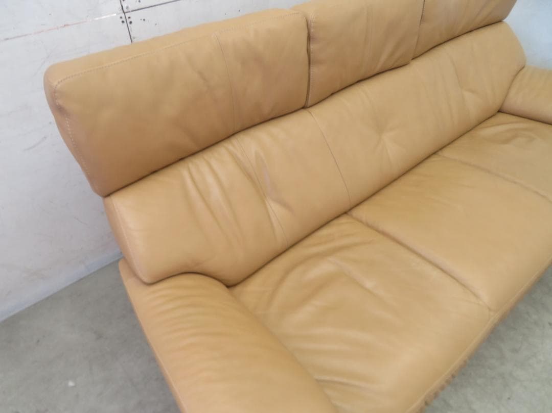美品■カリモク■本革■ZT7303■ハイバック■3人掛けソファ■36万円■