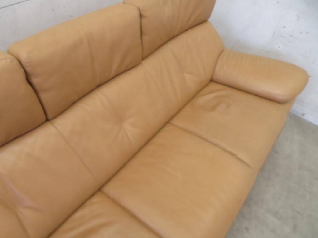 美品■カリモク■本革■ZT7303■ハイバック■3人掛けソファ■36万円■