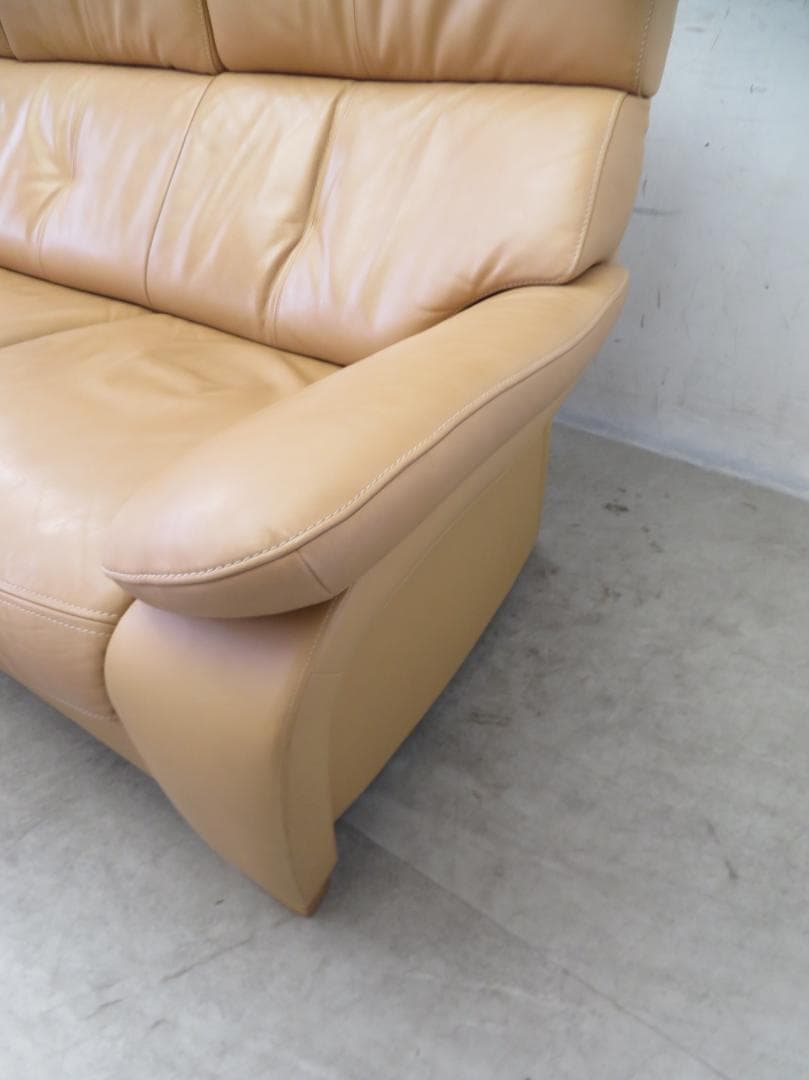 美品■カリモク■本革■ZT7303■ハイバック■3人掛けソファ■36万円■