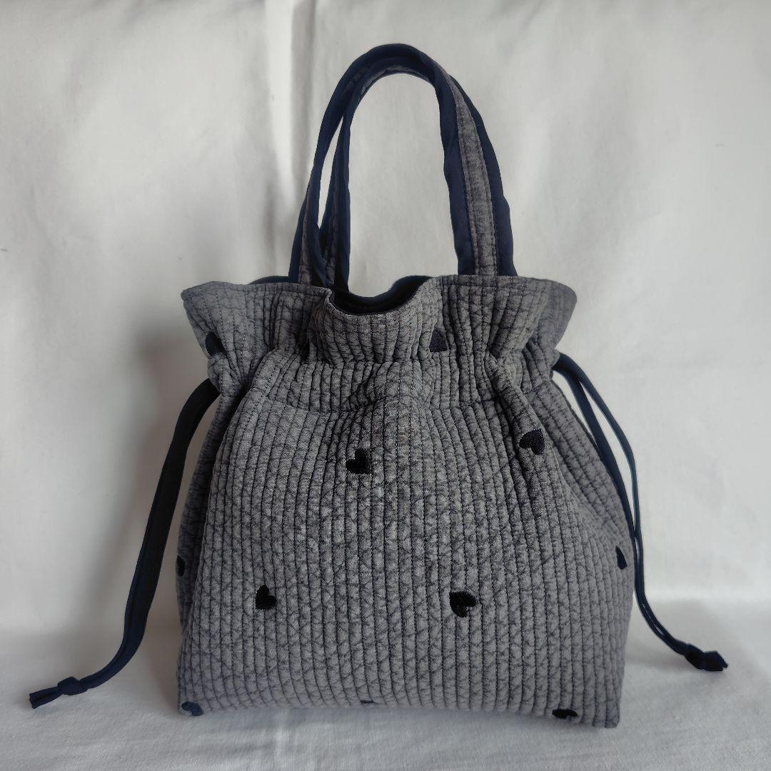 外側ポケット ショルダー 底板ヌビ☆ボンボンバッグ☆ ダークグレー ヌビ 巾着