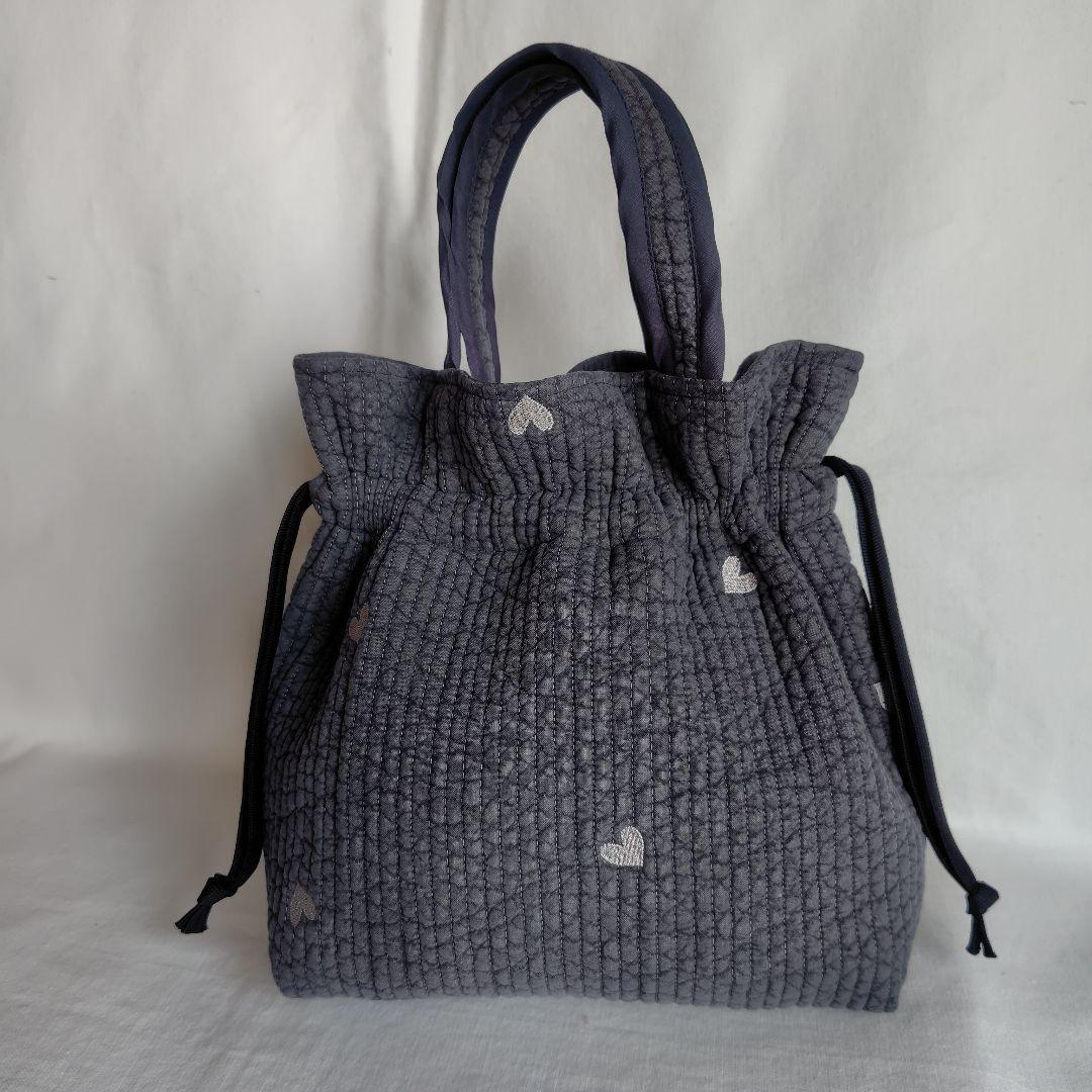 外側ポケット ショルダー 底板ヌビ☆ボンボンバッグ☆ ダークグレー ヌビ 巾着