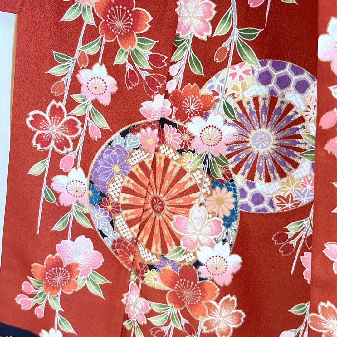 フルセット　七五三７歳女児　茶色地　桜　袋帯　シルバー地　長襦袢付　7292