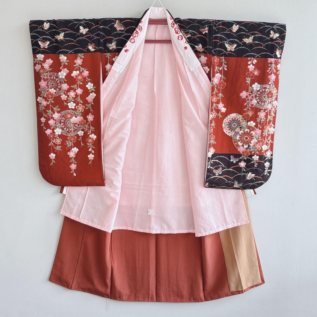 フルセット　七五三７歳女児　茶色地　桜　袋帯　シルバー地　長襦袢付　7292