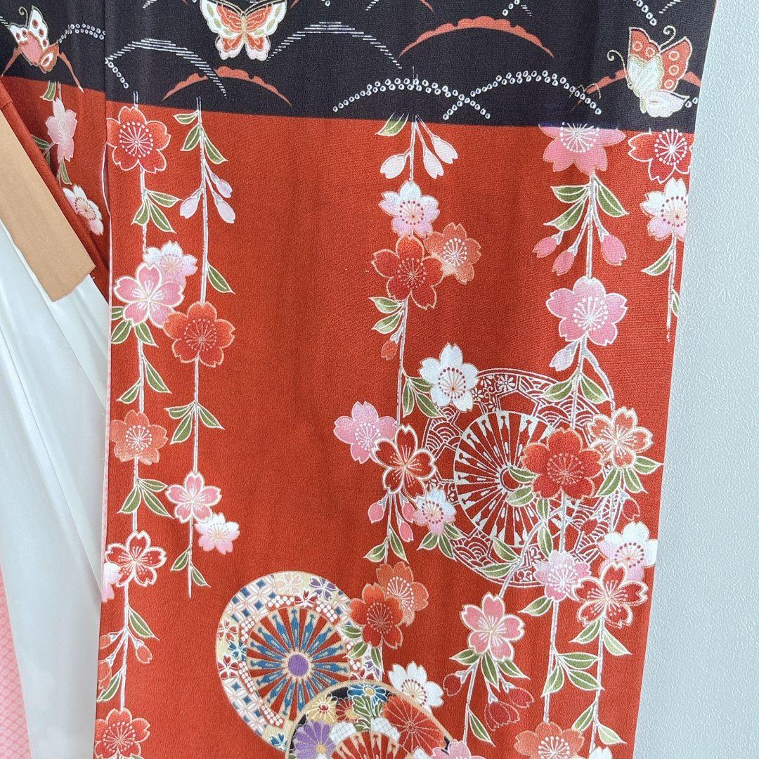 フルセット　七五三７歳女児　茶色地　桜　袋帯　シルバー地　長襦袢付　7292