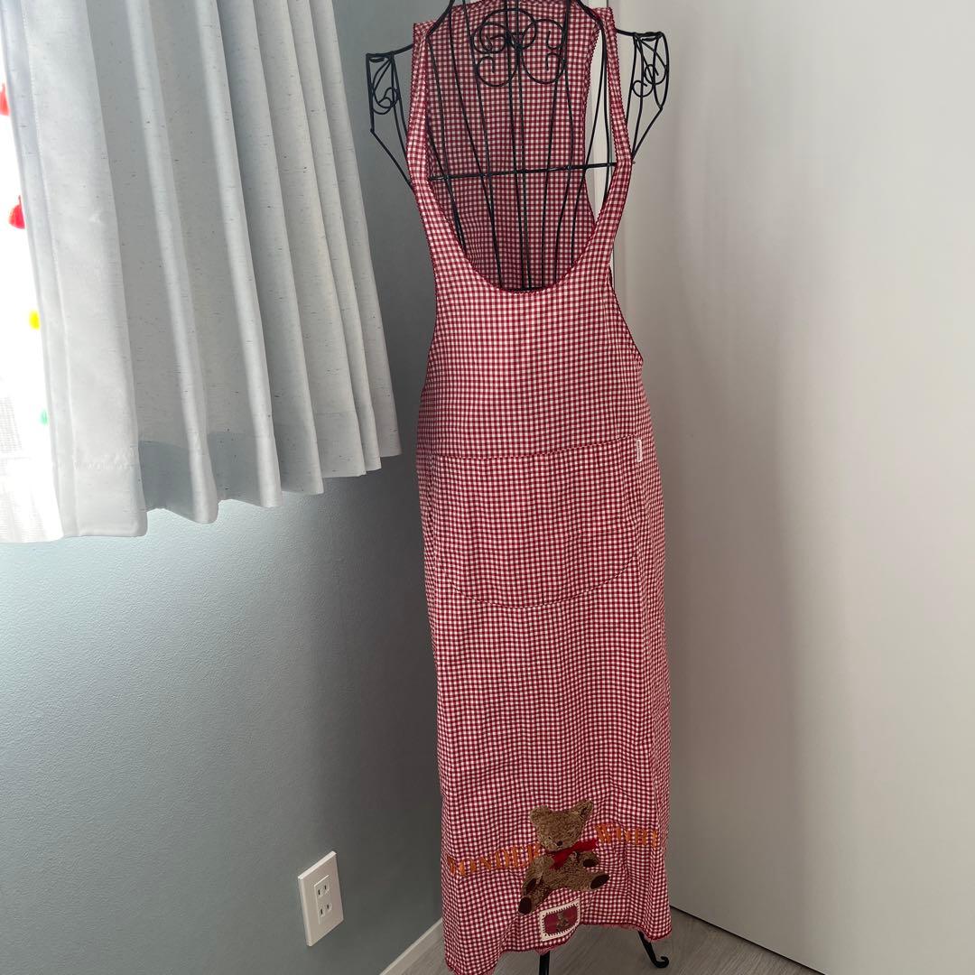 E234 ピンクハウス テディベア ギンガムチェック エプロン