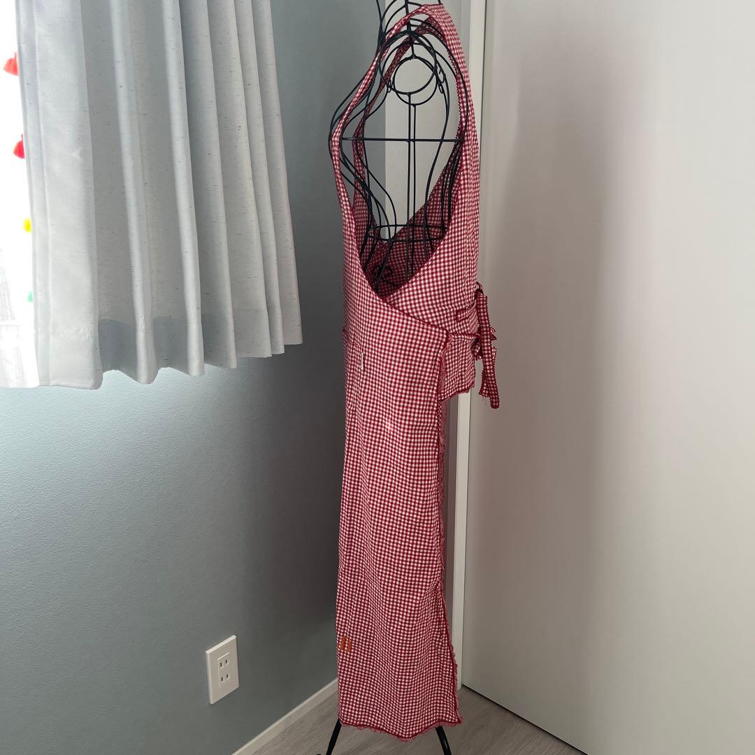 E234 ピンクハウス テディベア ギンガムチェック エプロン