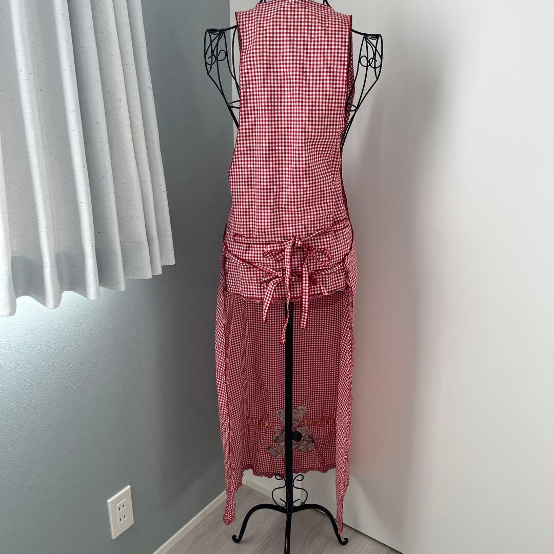 E234 ピンクハウス テディベア ギンガムチェック エプロン