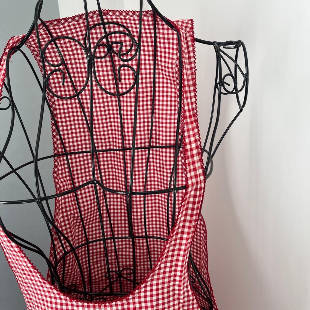 E234 ピンクハウス テディベア ギンガムチェック エプロン