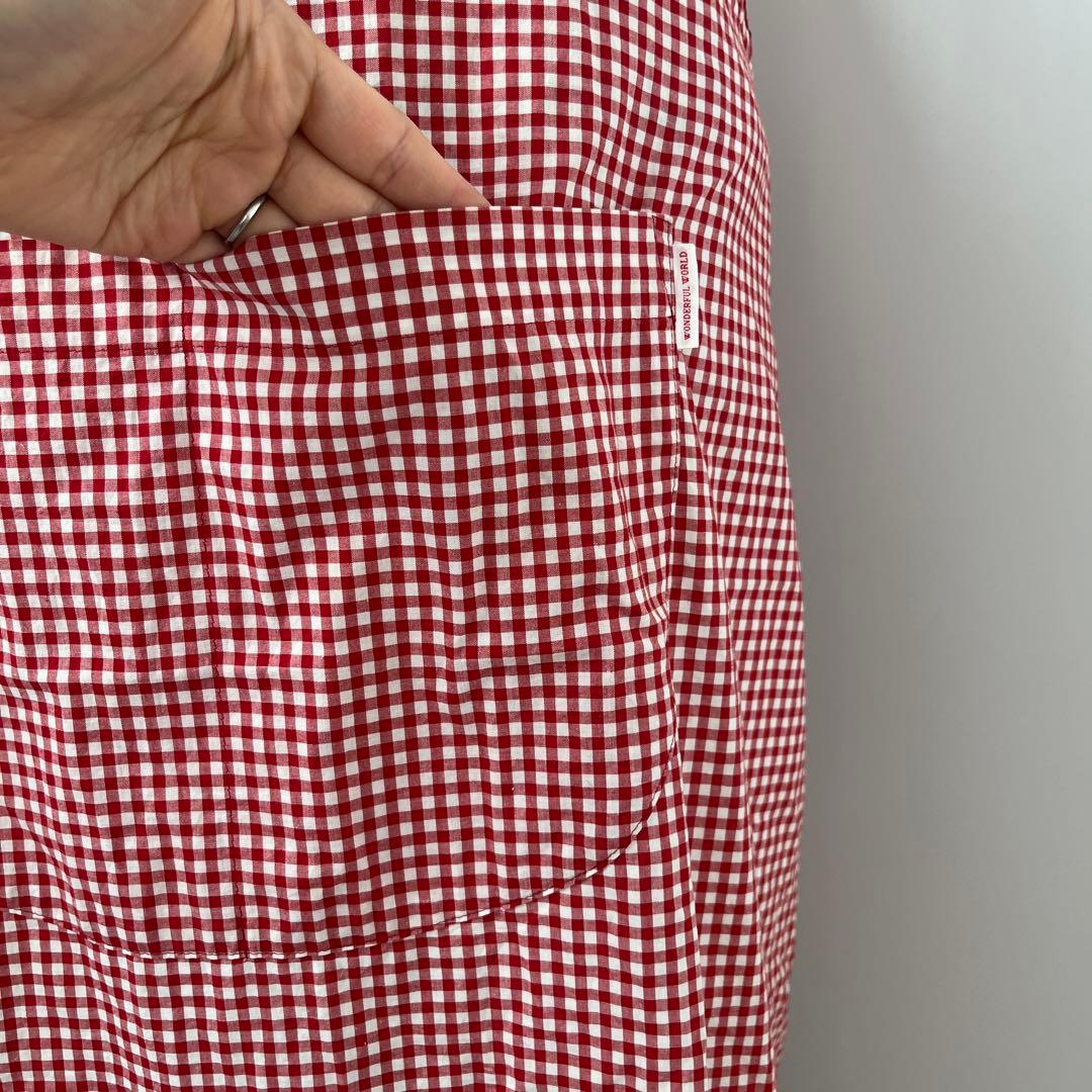 E234 ピンクハウス テディベア ギンガムチェック エプロン