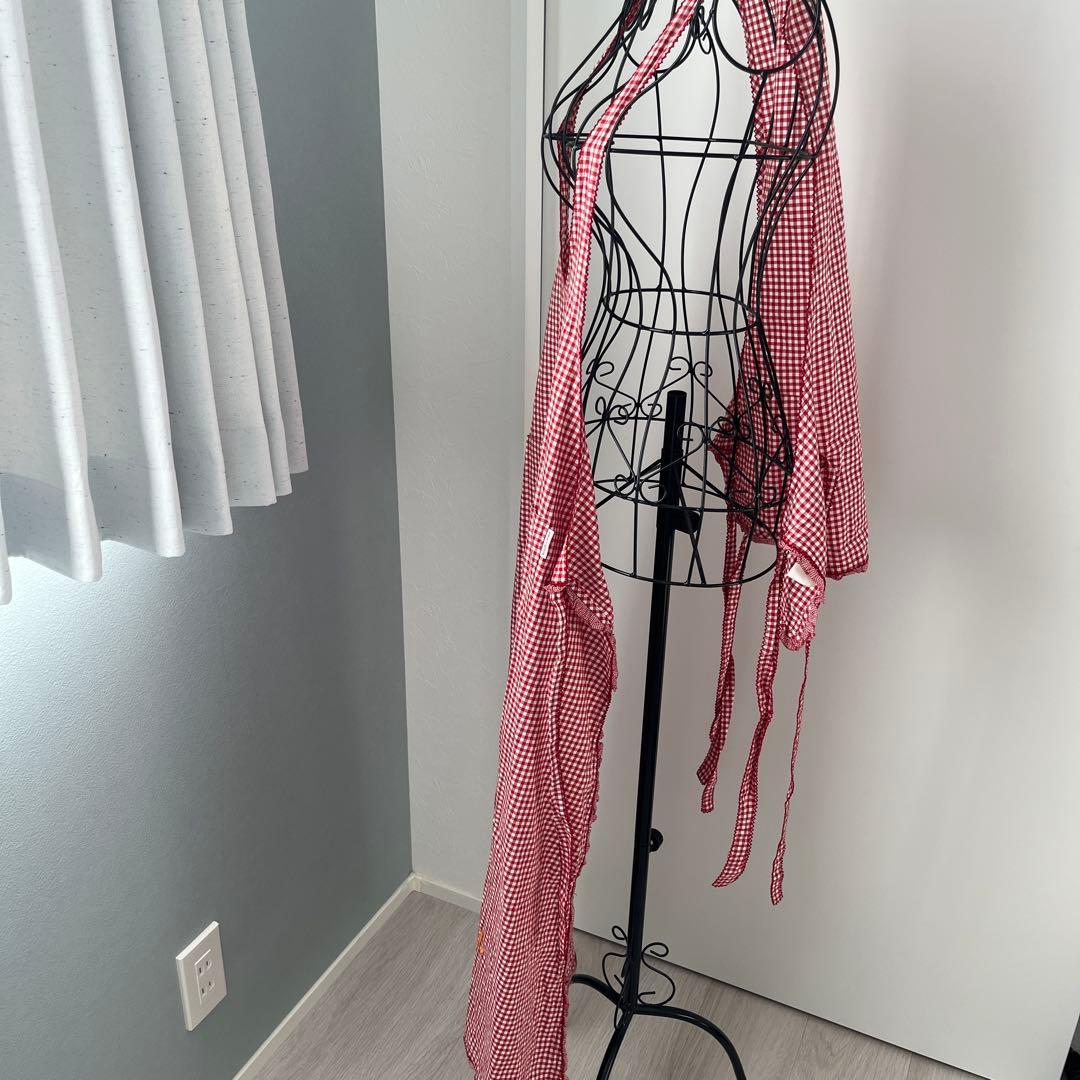 E234 ピンクハウス テディベア ギンガムチェック エプロン