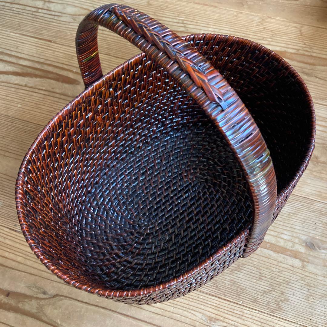⭐︎美品⭐︎未使用　天然素材　バスケット　かご　籐籠　竹籠　漆塗り　漆