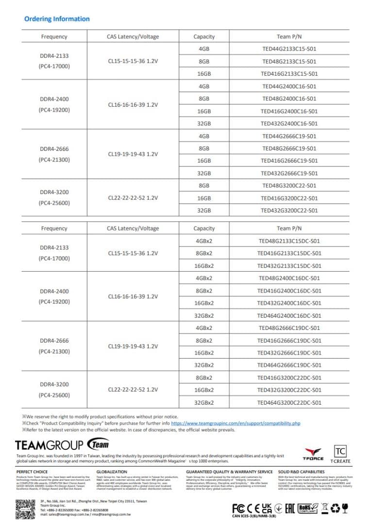 【即購入歓迎】TEAM DDR4 16GBx2 TED416G2666C19