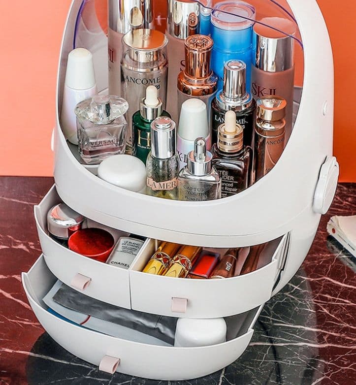 コスメボックス メイクボックス  鏡付き  上下分離 引き出し (LEDライト)