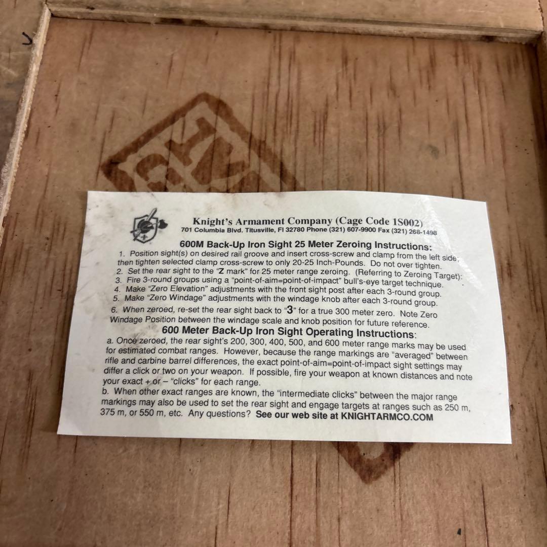 初期型　未使用　米軍実物　KNIGHTS リアサイイト 600 METER ⑬