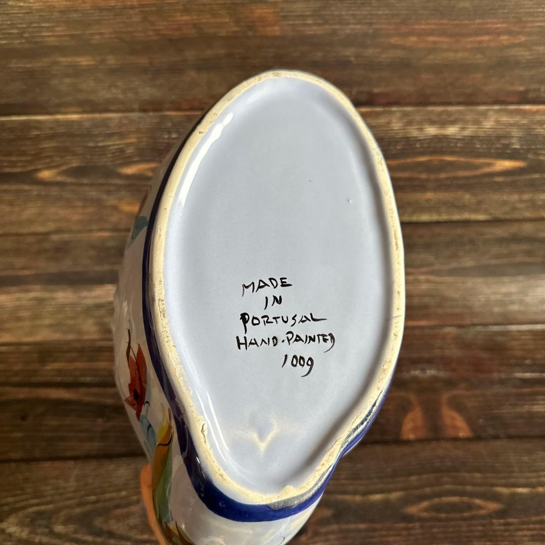 鳥の形の花瓶　花器　小物入れ　オブジェ　置物　陶磁製　　ポルトガル製　手描き