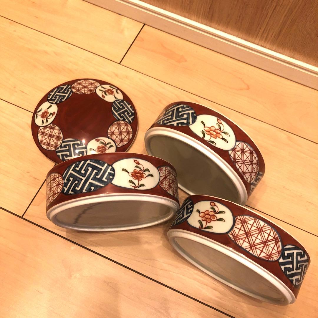 有田焼　陶祥窯　３段重　重箱　お重　お節　丸紋　赤絵