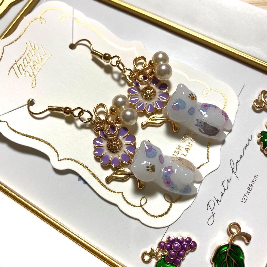 ☆リボンパールとFlower猫ちゃんピアス☆