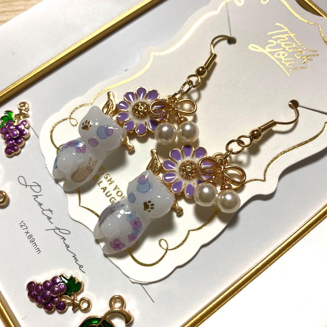 ☆リボンパールとFlower猫ちゃんピアス☆