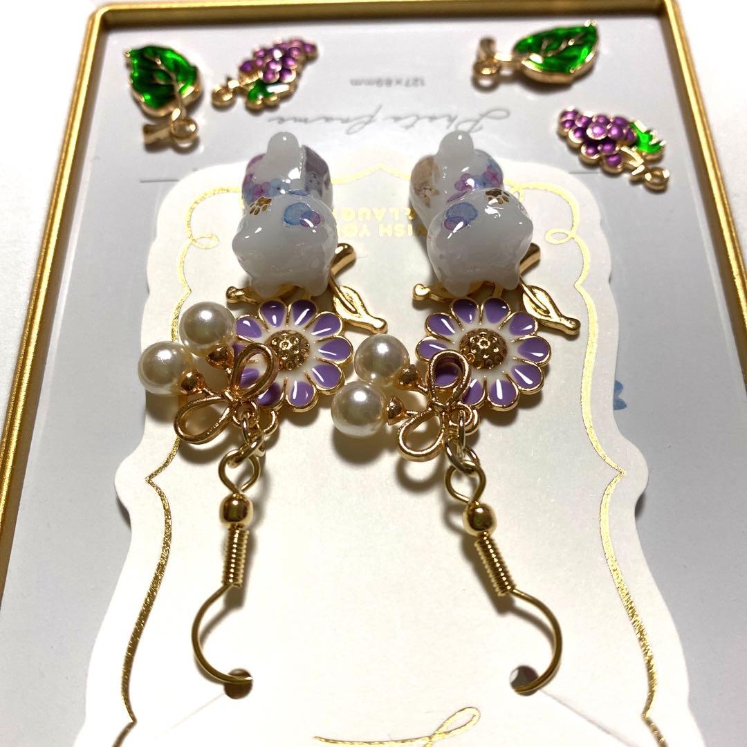 ☆リボンパールとFlower猫ちゃんピアス☆