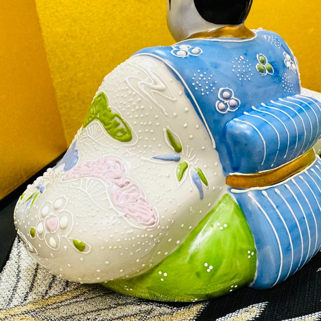 九谷焼　九谷長峰　在銘　雛人形　細描盛　（台・屏風・立札付 )