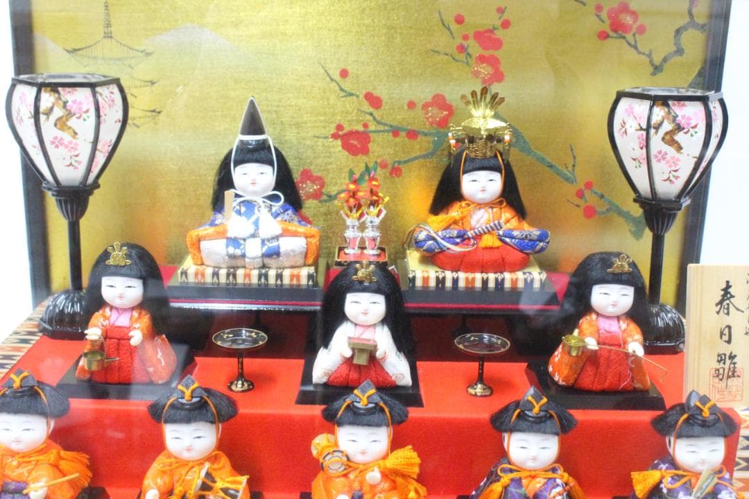 ♡春日雛 豆雛 江戸木目込 雛人形セット オルゴール ケース付き 15体