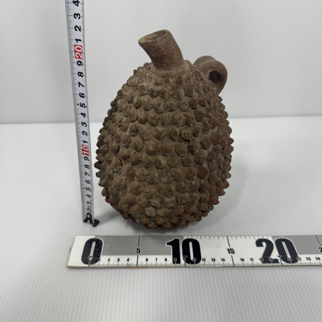 値下済 希少 アフリカ民芸風 ドリアン土器一輪挿し プリミティブアート オブジェ