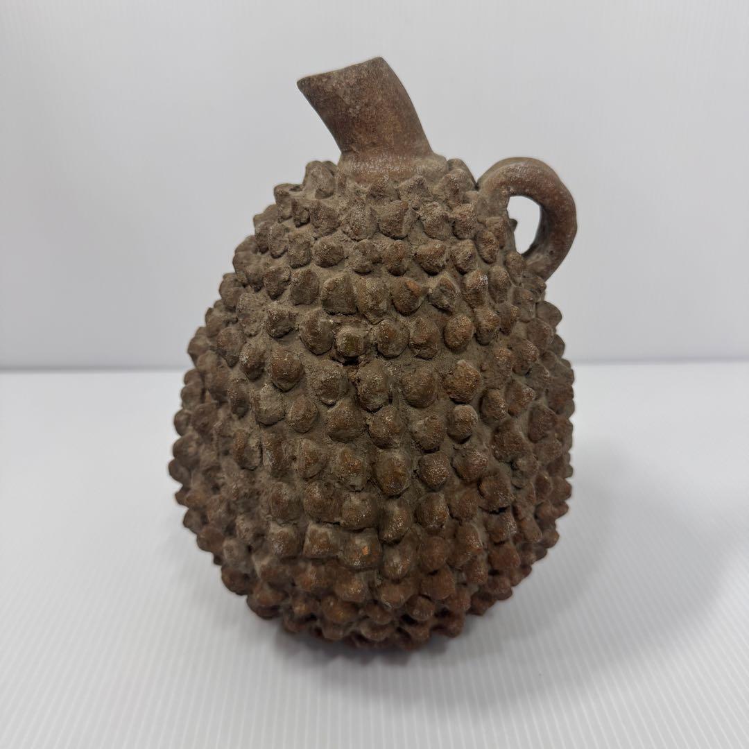 値下済 希少 アフリカ民芸風 ドリアン土器一輪挿し プリミティブアート オブジェ