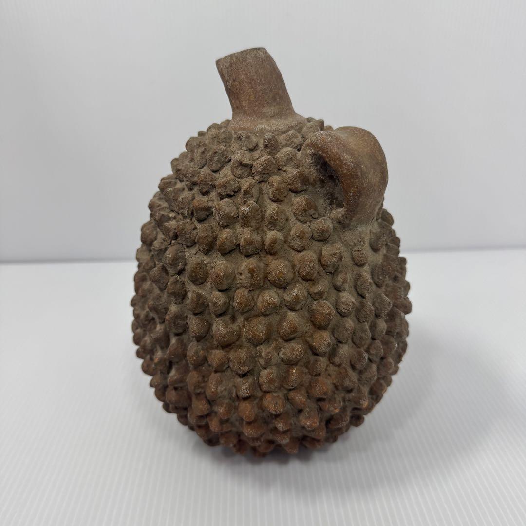 値下済 希少 アフリカ民芸風 ドリアン土器一輪挿し プリミティブアート オブジェ