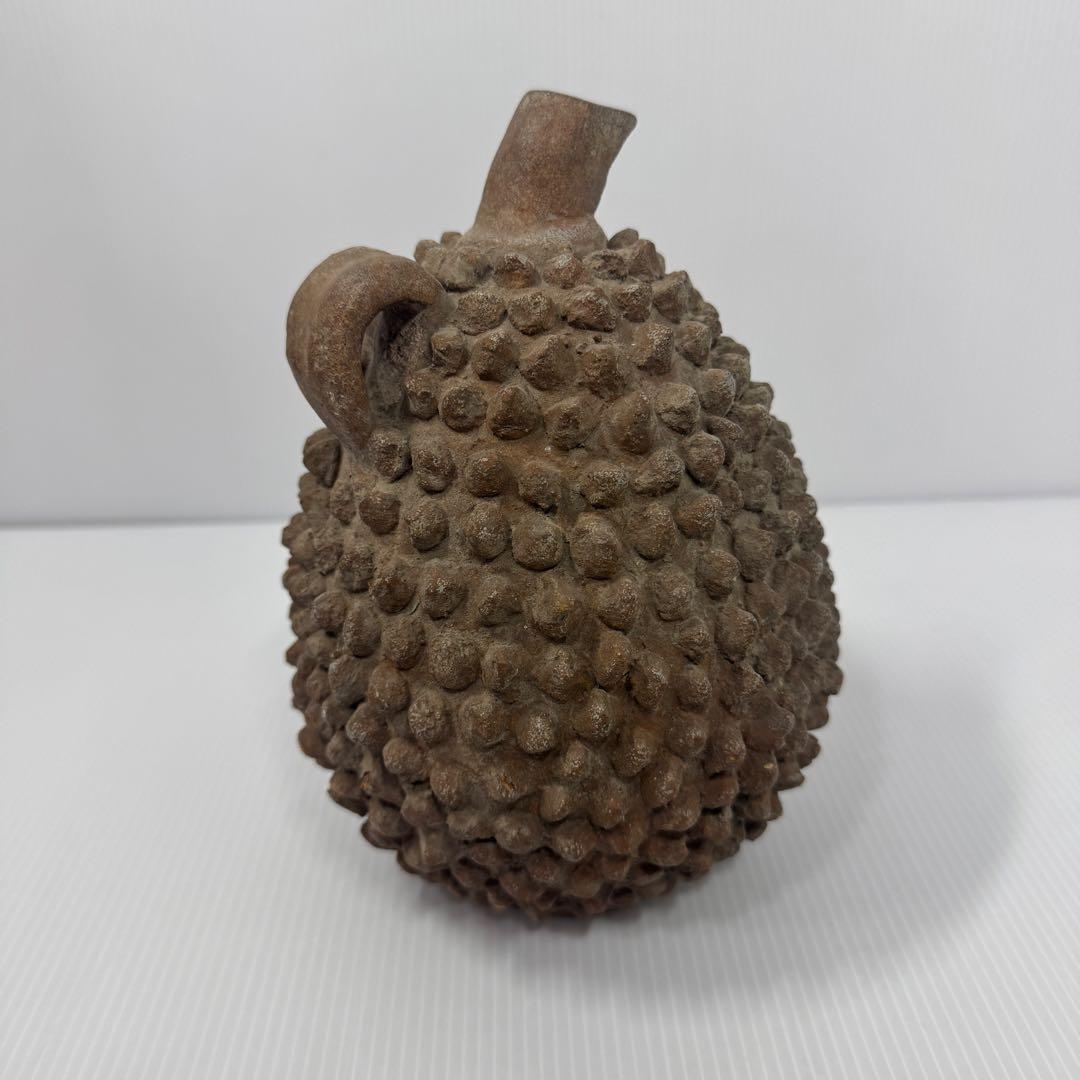 値下済 希少 アフリカ民芸風 ドリアン土器一輪挿し プリミティブアート オブジェ