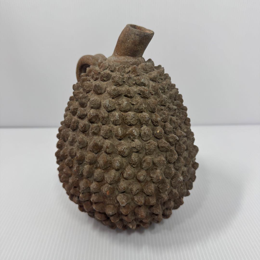 値下済 希少 アフリカ民芸風 ドリアン土器一輪挿し プリミティブアート オブジェ