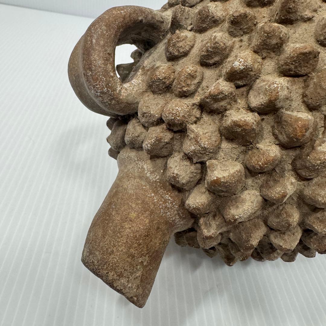 値下済 希少 アフリカ民芸風 ドリアン土器一輪挿し プリミティブアート オブジェ