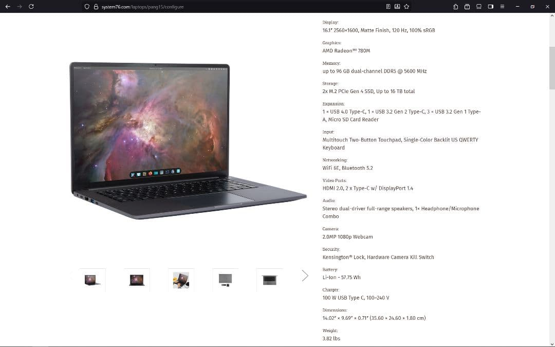 その他ノートPC本体 system76 pangolin pang15