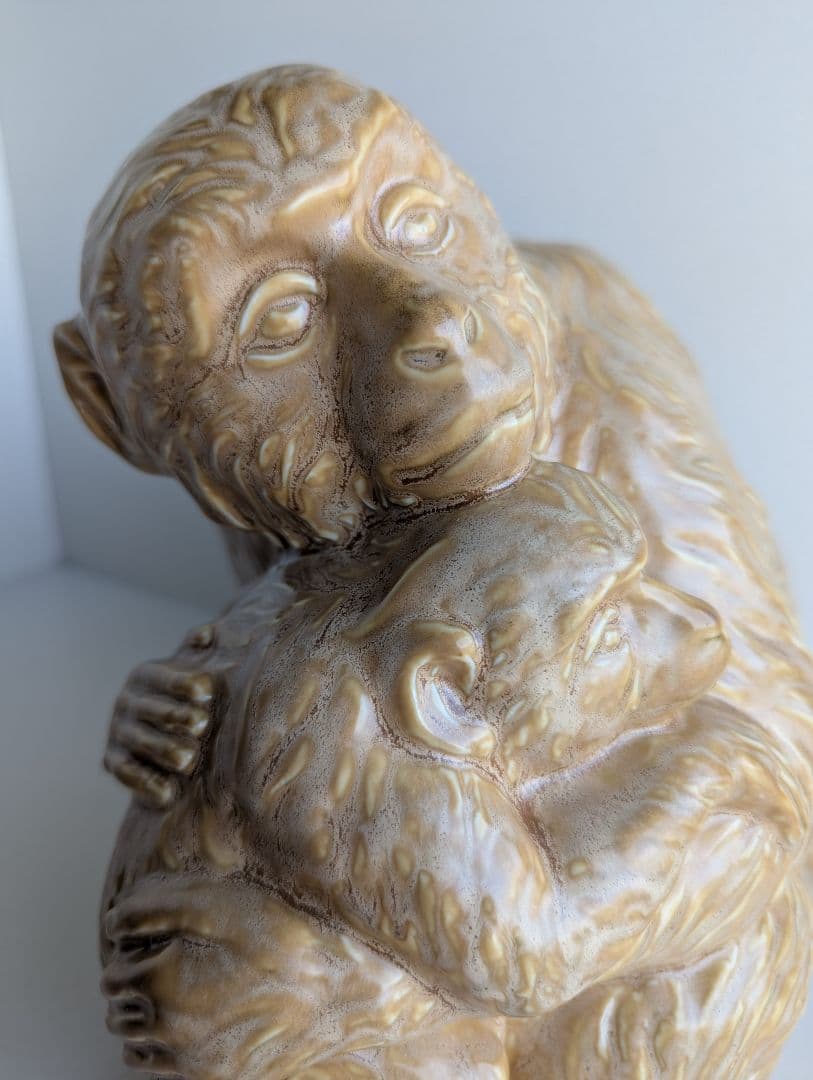 母子の申 猿 置物 楽陶窯 創作陶芸 共箱付 陶器オブジェ