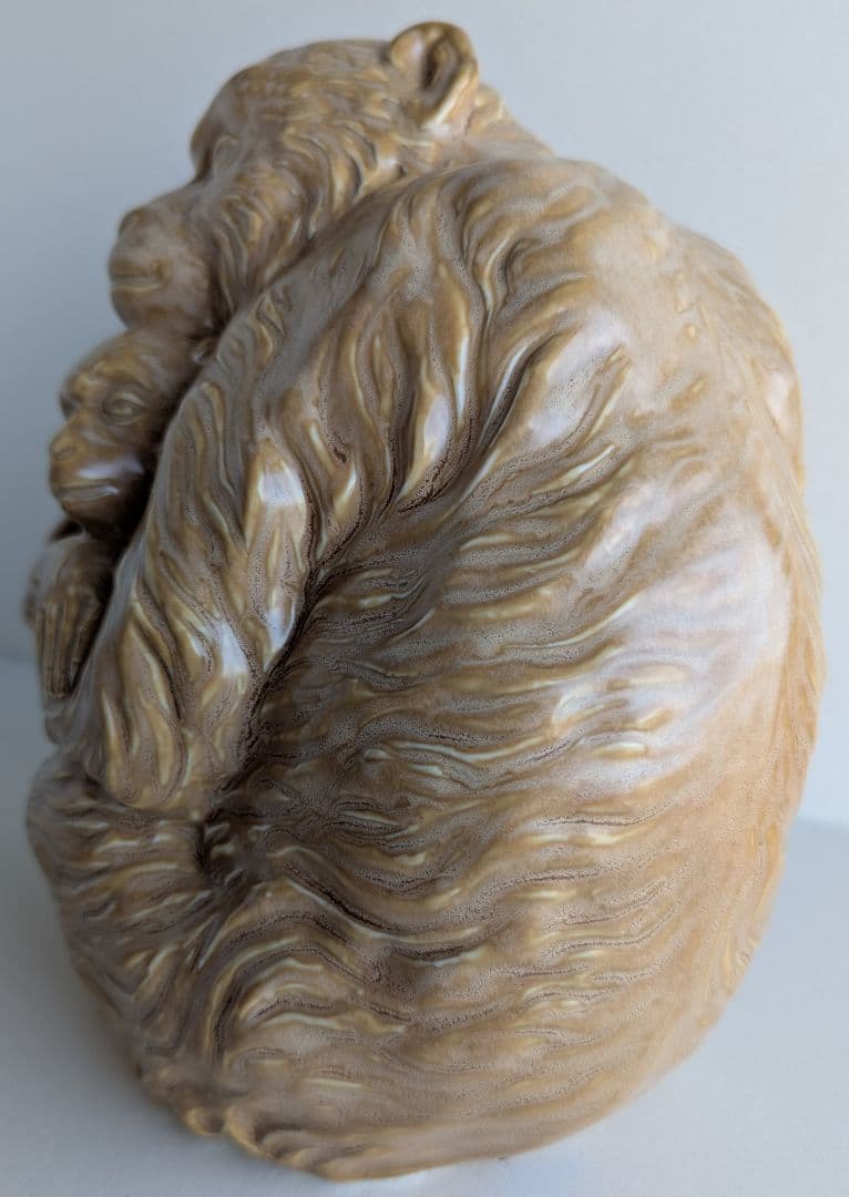 母子の申 猿 置物 楽陶窯 創作陶芸 共箱付 陶器オブジェ