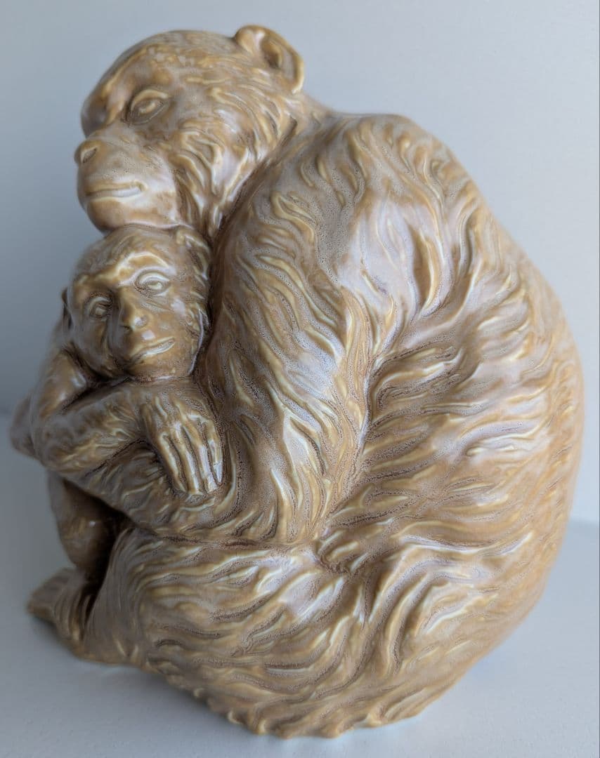 母子の申 猿 置物 楽陶窯 創作陶芸 共箱付 陶器オブジェ