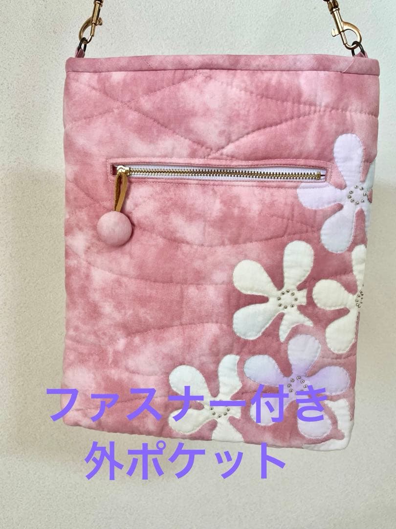 ハンドメイド　 ハワイアンキルトバッグ ショルダーバッグ(ピンク)