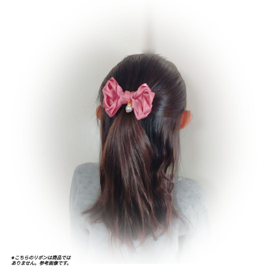 確認　ヘアゴム　ヘアリボン　500　つややかサテン　バラ　大人ピンク