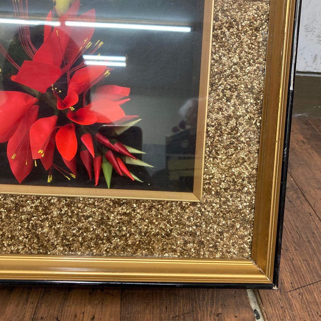 【極美品】立体 額装 シャドーボックス 3Dアート 豪華金縁 飾り花 小鳥 レト