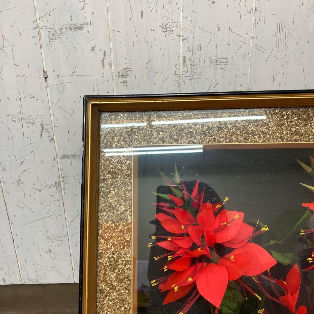 【極美品】立体 額装 シャドーボックス 3Dアート 豪華金縁 飾り花 小鳥 レト