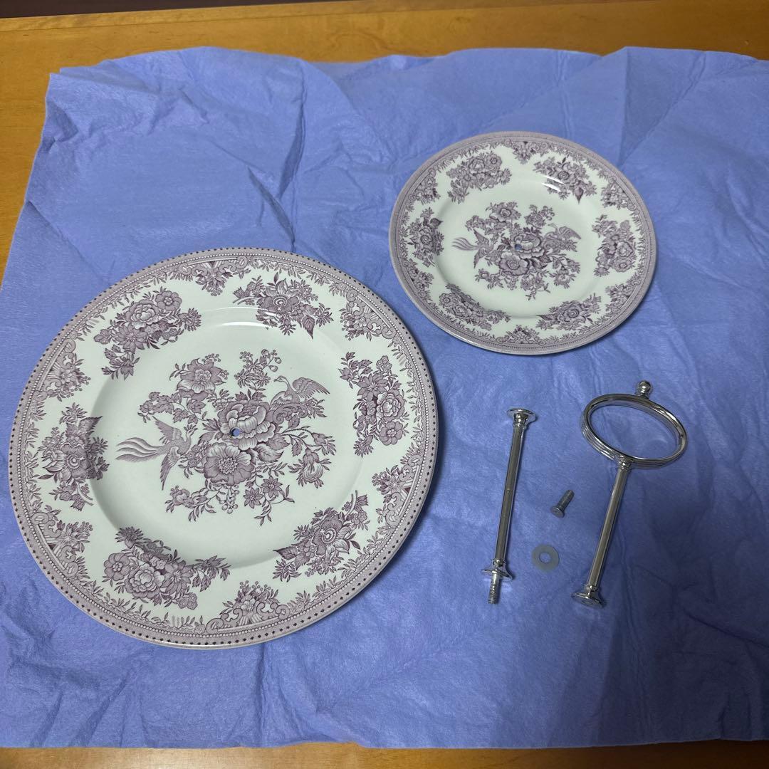 バーレイ 二段ケーキスタンド Asiatic Pheasants プラム