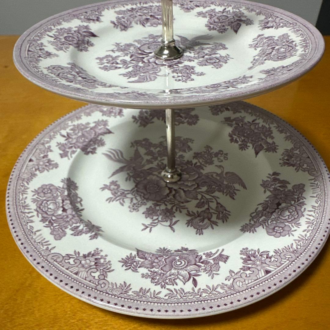 バーレイ 二段ケーキスタンド Asiatic Pheasants プラム