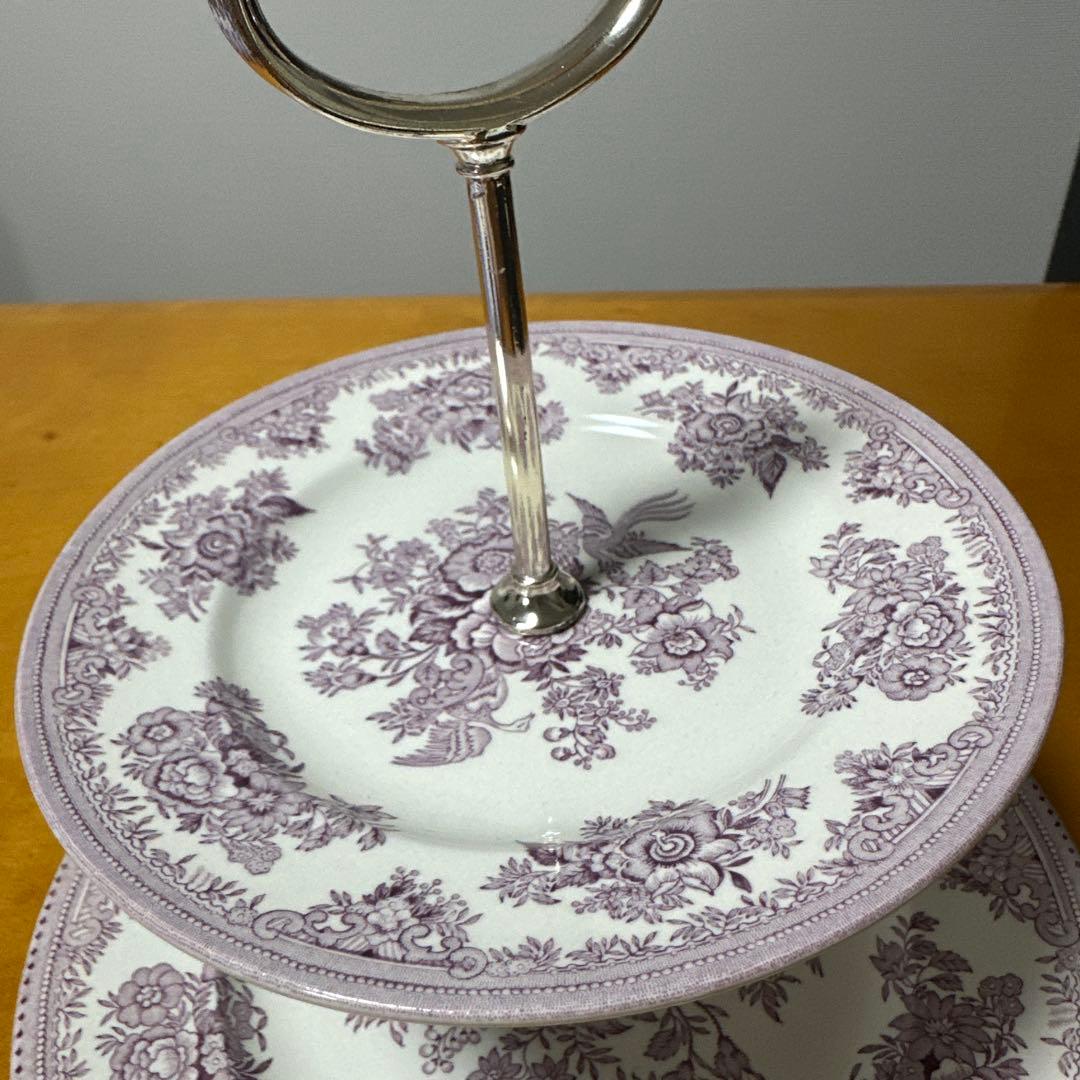 バーレイ 二段ケーキスタンド Asiatic Pheasants プラム