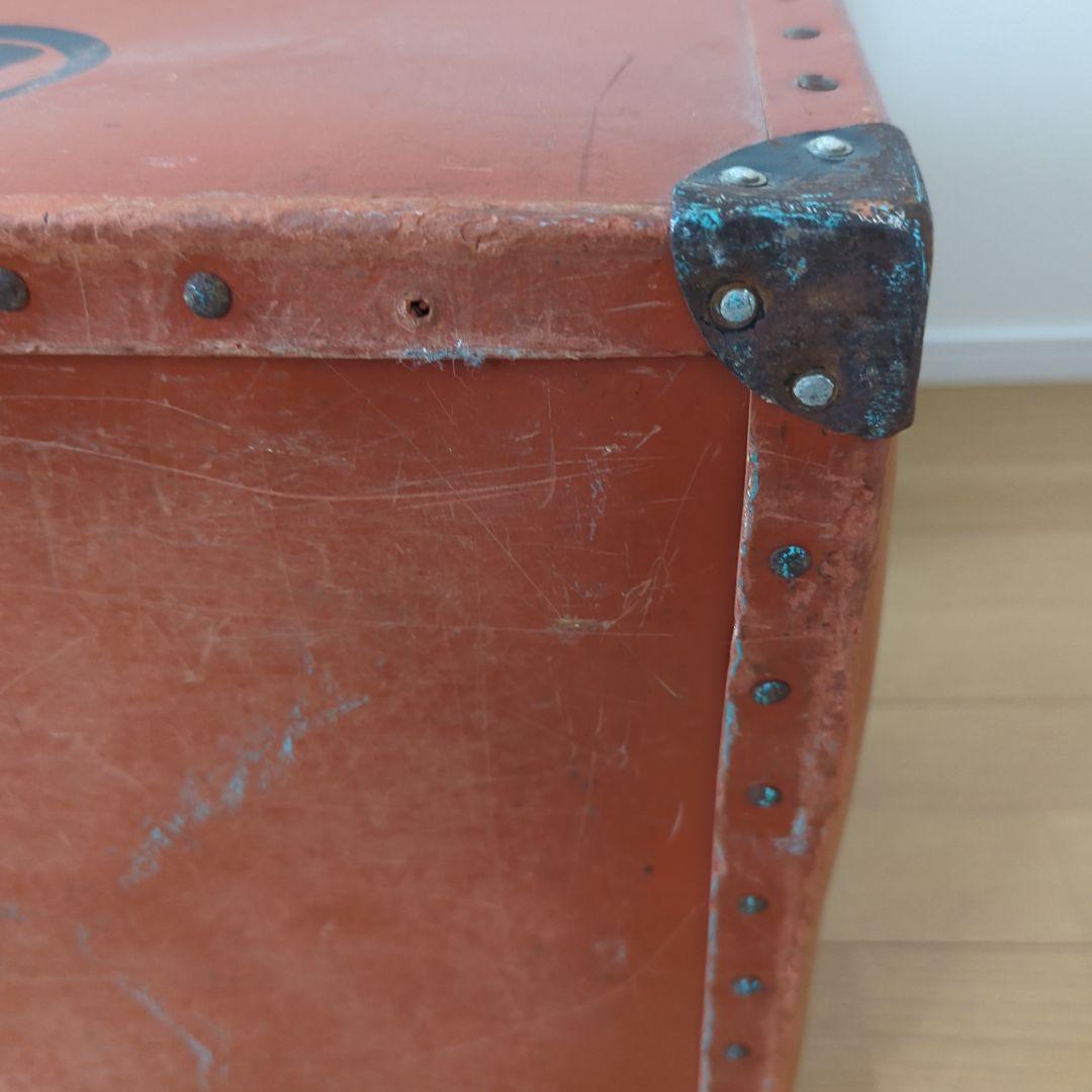 ボテ箱希少蓋付き朱ケース古道具 アンティーク レトロ 年代レア 古美術コンテナ