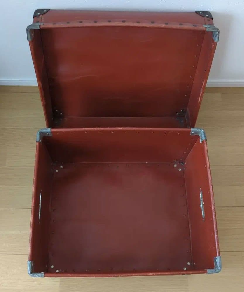 ボテ箱希少蓋付き朱ケース古道具 アンティーク レトロ 年代レア 古美術コンテナ