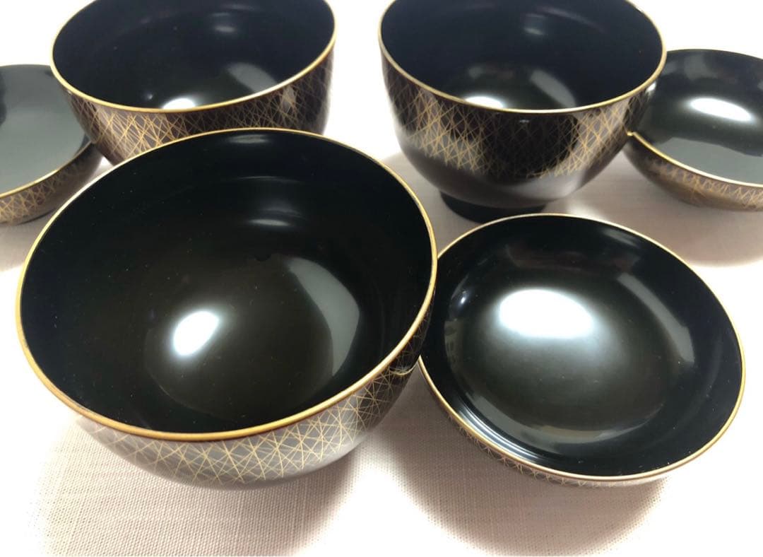 平安　象彦　吸物椀　漆器　武蔵野蒔絵　蓋付汁椀　三客