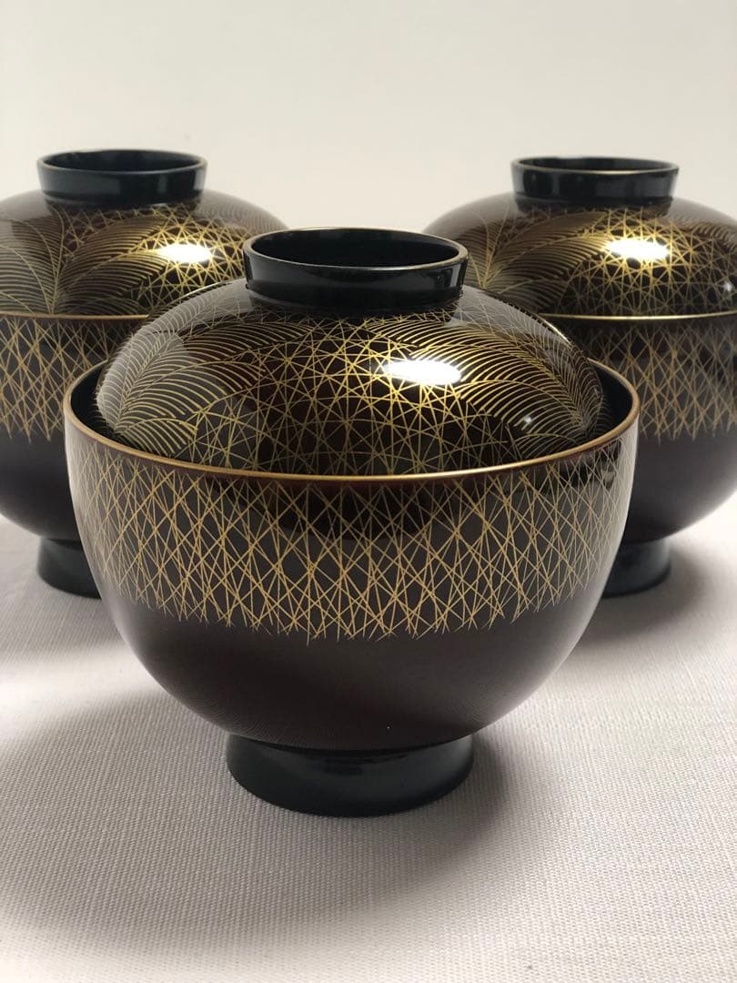 平安　象彦　吸物椀　漆器　武蔵野蒔絵　蓋付汁椀　三客
