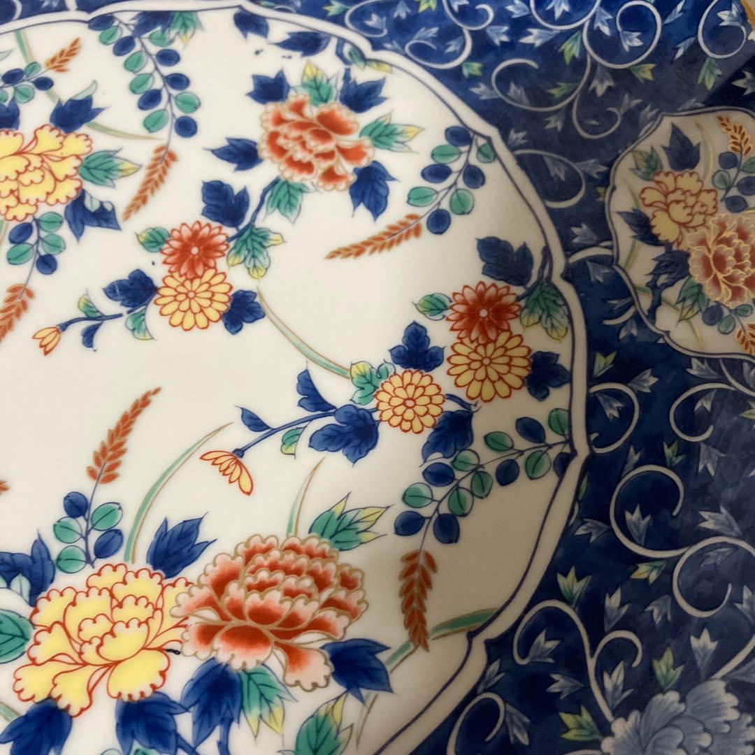 べ【庫山窯】美濃焼 大皿 金彩 牡丹 唐草 色絵 前畑陶器 和食器 飾り皿