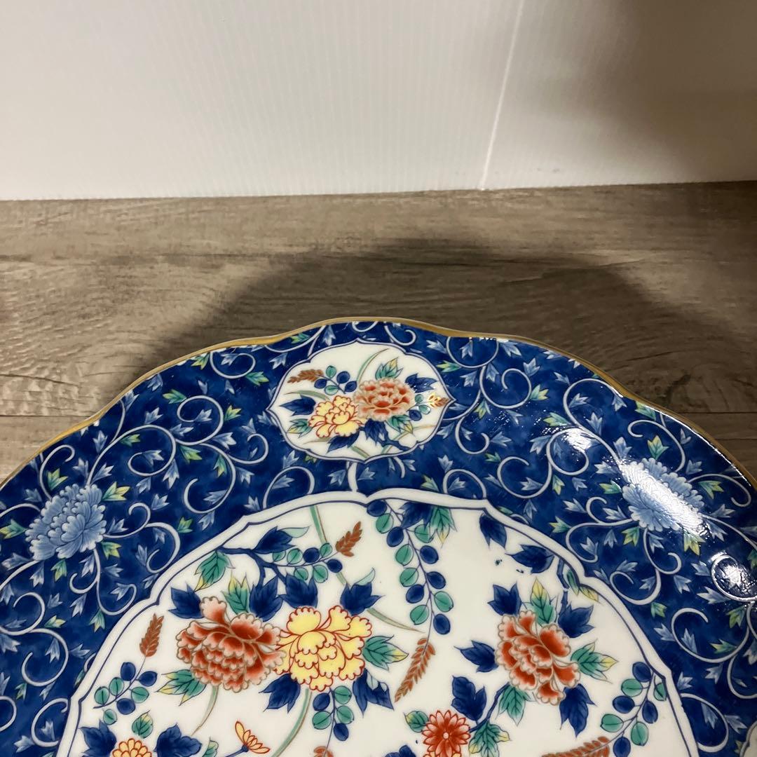 べ【庫山窯】美濃焼 大皿 金彩 牡丹 唐草 色絵 前畑陶器 和食器 飾り皿