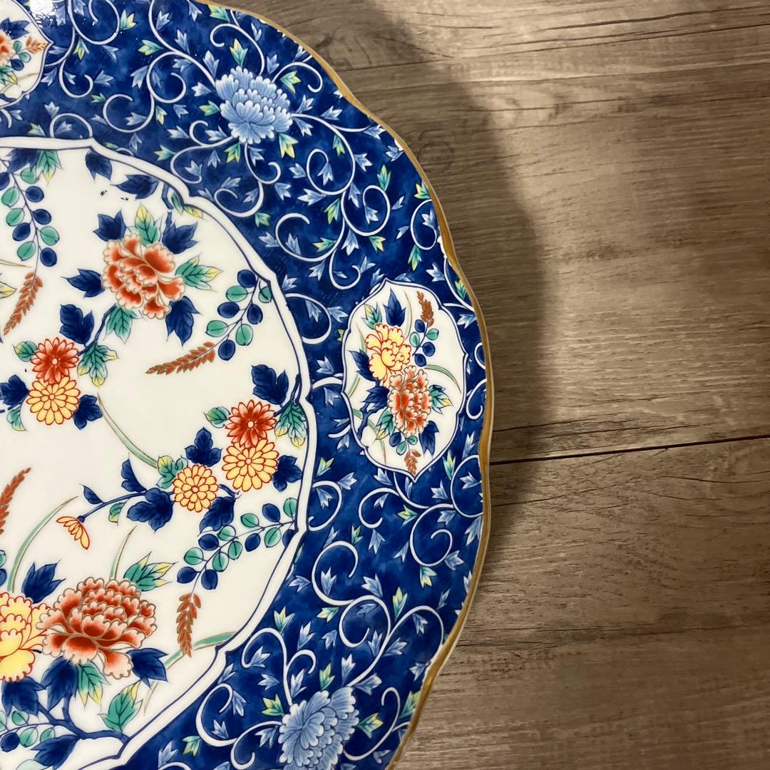 べ【庫山窯】美濃焼 大皿 金彩 牡丹 唐草 色絵 前畑陶器 和食器 飾り皿